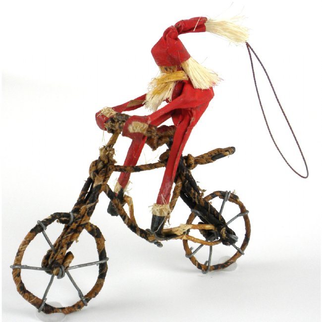 Santa on a Bike Ornament Hand-made From Banana Fiber