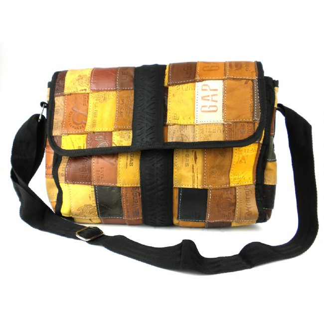 Upcycled Leather Label Butler Bag With Tire Accent